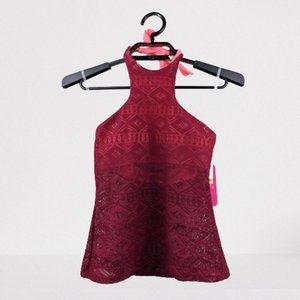 Hula Honey  Red High Neck Crochet Tankini Top
